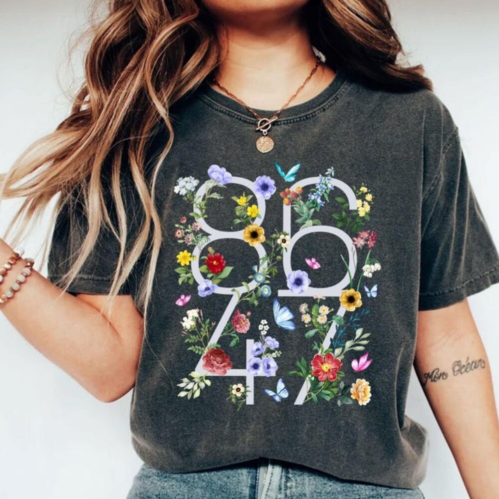 Grey Floral Number Graphic Tee - Men’s or Women’sShort Sleeve